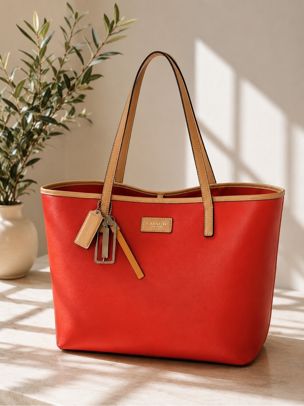 Coach Orange Leather Tote structure d Shoulder Bag Large Carryall Purse
